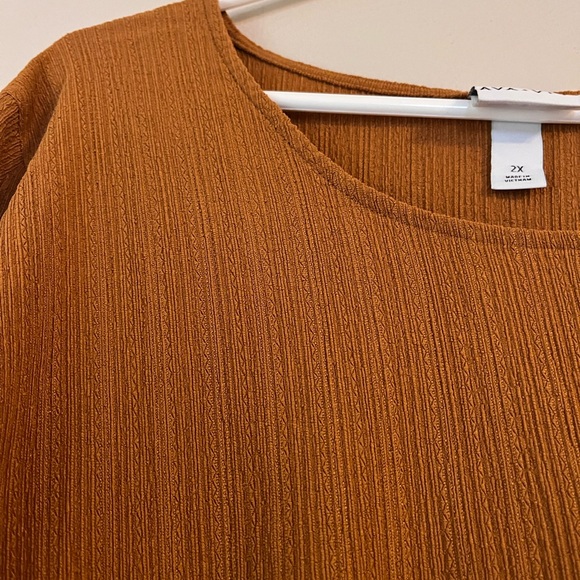 Ava & Viv guaze blouse top womens 2x burnt orange brown peasant boho bishop soft - Picture 5 of 11